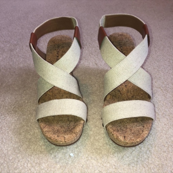 Tan Wedges With Stud Details and Cork Base - Picture 2 of 5